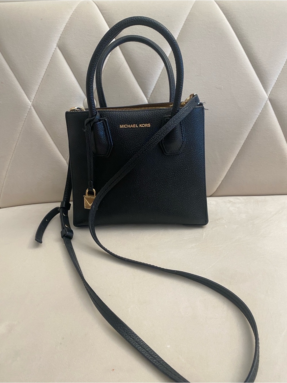 Michael Kors Black Pebbled Leather Satchel with Gold Hardware